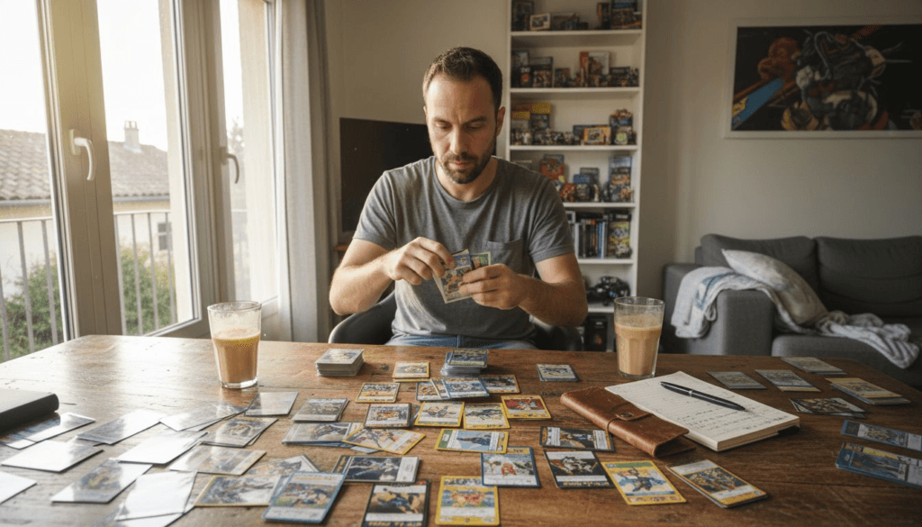 Un passionné de cartes découvre le contenu de nouveaux boosters.