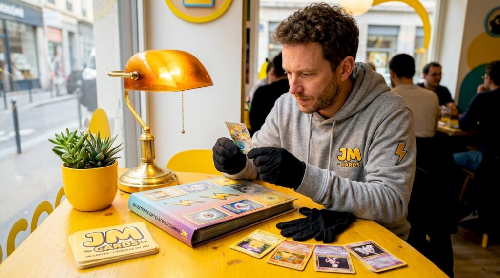 Un collectionneur examine minutieusement une carte avant de la faire expertiser par CGC