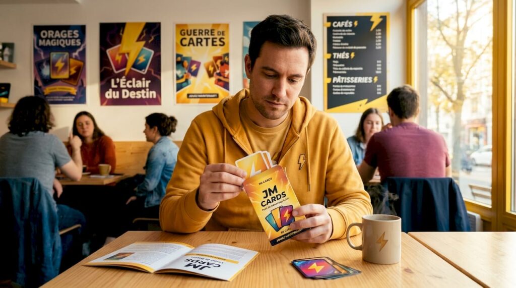 Une personne qui découvre son tout nouveau deck de cartes à collectionner