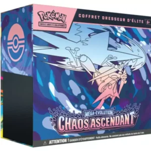 Pokémon Chaos Ascendant Mega Evolution box with blue pink artwork and a dragon like Pokémon on the front