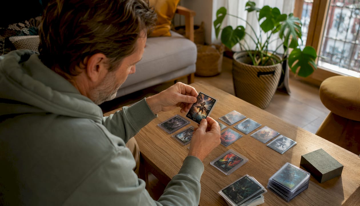 Un passionné de Magic qui prend soin d’une carte Secret Lair précieuse