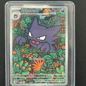 Pokemon trading card named Spectrum with a purple spiky creature in a jungle scene, 100 HP and Tir Effrayant attack (40).