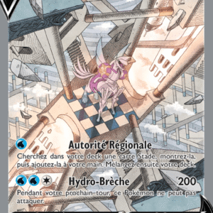 Palkia Originel V Pokémon card: winged Pokémon on a shattered platform, 220 HP, with attacks Autorité Régionale and Hydro‑Brèche (200)