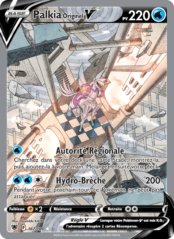 high11png JM Cards Palkia Originel V Pokémon card winged Pokémon on a shattered platform 220 HP with attacks Autorité Régionale and HydroBrèche 200