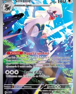 Pokémon trading card showing Silvally with 140 HP, foil background, and two attacks listed in French on a dynamic blue design