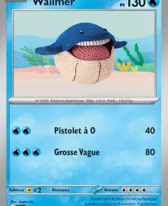 Pokémon card featuring Wailmer with 130 HP, water type, underwater artwork; moves include Pistolet à 0 (40) and Grosse Vague (80).