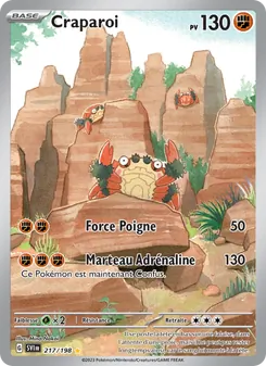 French Pokémon card: Craparoi in a rocky canyon; 130 HP, attacks Force Poigne and Marteau Adrenaline; 'Ce Pokémon est maintenant Confus'