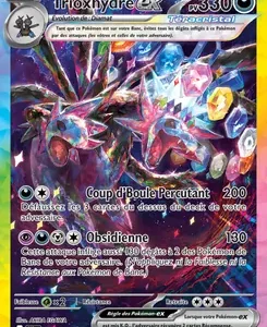Pokémon card: Trioxhydre ex with 330 HP, attacks Coup d'Boule Percutant (200) and Obsidienne (130); features holo foil artwork.