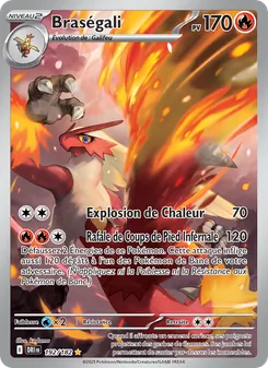 low167webp JM Cards Braségali Blaziken Pokémon card Fire type 170 HP artwork shows the Fire type evolves with flames and a blazing attack attacks Explosión de Calor 70 and Ráfaga de Fuego Infernal 120