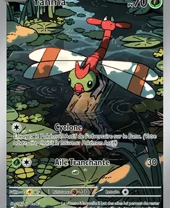 Pokémon trading card featuring Yanma with HP 70 in a swampy scene, showing moves Cyclone and Wing Slash (Aile Tranchante).