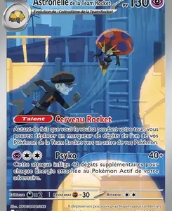 French Pokémon trading card featuring Team Rocket artwork, showing a Rocket grunt and a scene of action; lists Psyko attack for 40 damage with energy symbols nearby.