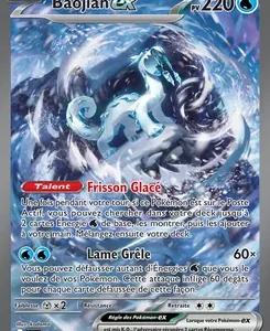 Baojian EX Water-type Pokémon card, 220 HP, icy white tiger artwork; ability Frisson Glacé; attack Lamé Grêle (60×).