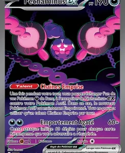 French-language Pokémon EX card featuring a dark purple chained creature with pink chains, 190 HP, and text detailing its abilities and attacks.