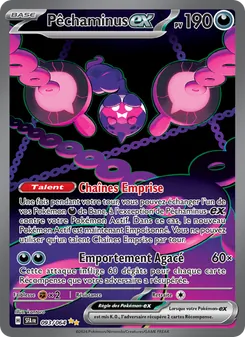 French-language Pokémon EX card featuring a dark purple chained creature with pink chains, 190 HP, and text detailing its abilities and attacks.