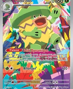 Pokémon card featuring Ludicolo in a vibrant tropical background with the ability 'Soin Dynamique' (Dynamic Healing).