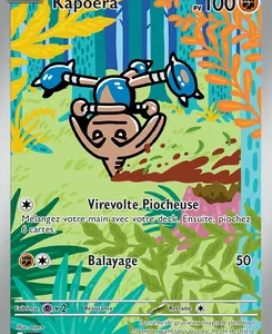 French Pokémon card showing a brown creature with blue limbs upside down in a bright coral reef; attacks: Virevolte Piocheuse and Balayage (50 HP).