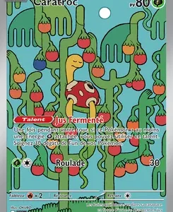 Pokémon trading card showing a plant-themed Pokémon among hanging red pods on a turquoise background, HP 80.