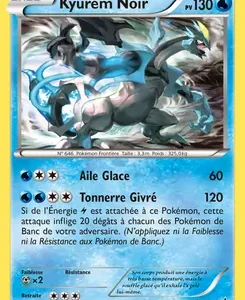 Kyurem Noir Pokémon card, 130 HP, icy blue illustration, two attacks: Aile Glace (60) and Tonnerre givré.