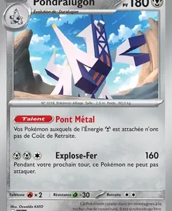 Pokémon card for Pondralugon with 180 HP, Metal type; ability Pont Métal; attack Explose-Fer 160.
