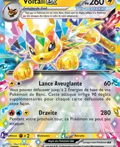Voltaiex EX Pokémon card with 260 HP, two attacks: Lance Aveuglante and Dravite.