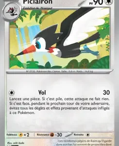 Pokémon trading card showing a white-and-black bird in a tropical jungle, with Vol attack (30) and 90 HP (PV).