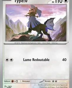 French Pokémon card showing a dragon-horse creature with an axe, HP 110, attack 'Lame Redoutable' for 40.