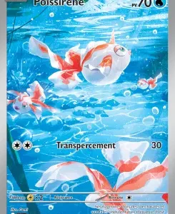 Pokémon card Poissirène with 70 HP, water type; ocean background and the attack Transpercement 30.